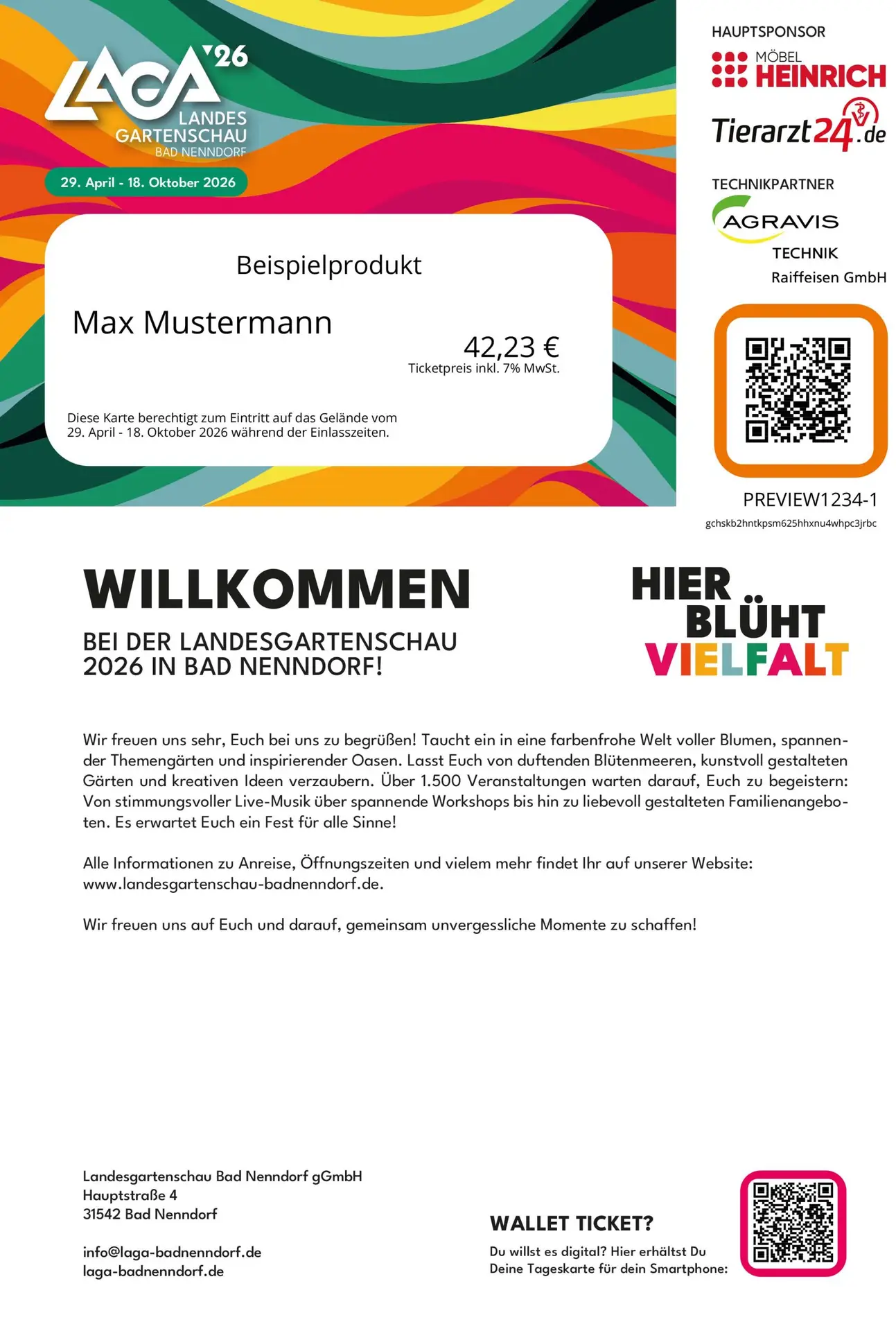 Beispiel-Ticket für die Landesgartenschau 2026 in Bad Nenndorf mit QR-Code